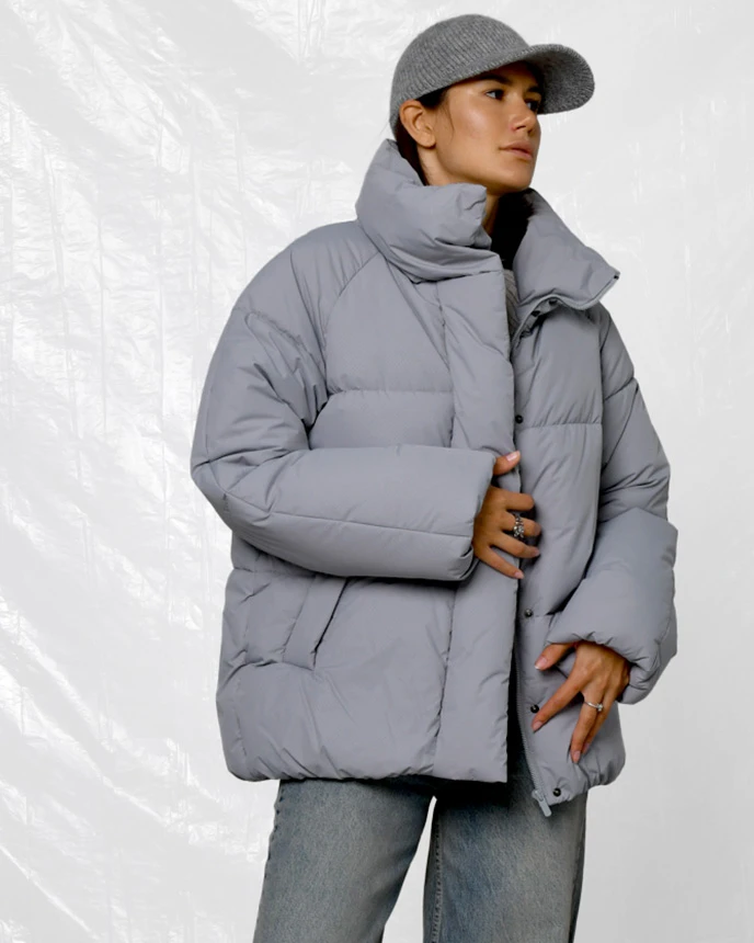 Зимовий короткий пуховик сірий | 87190