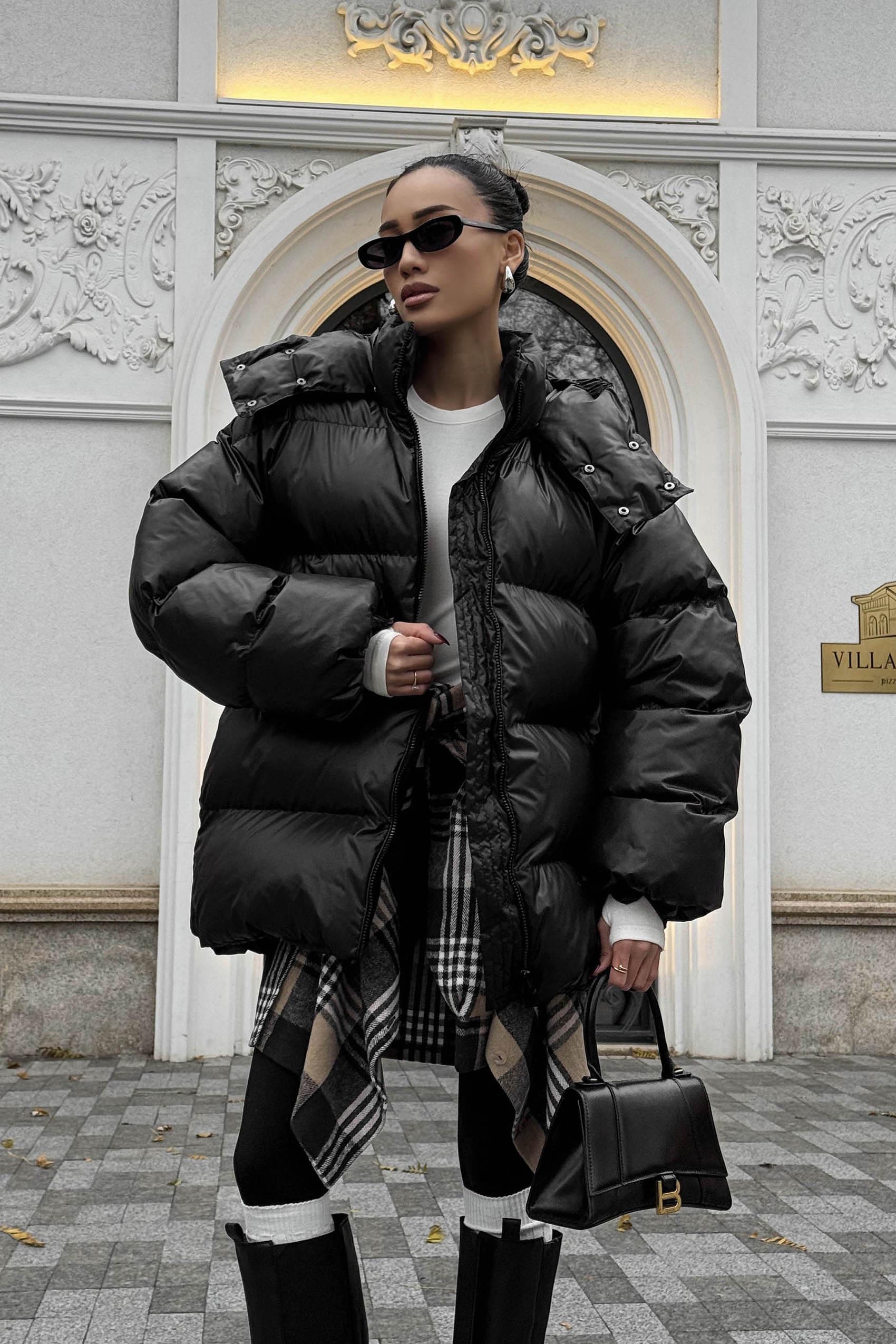 Зимовий короткий пуховик оверсайз чорний | 86829