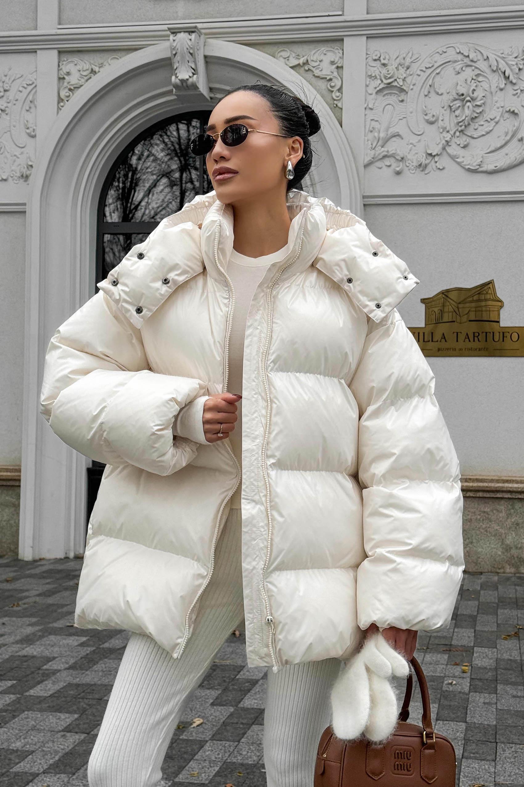 Зимовий короткий пуховик оверсайз молочний | 86847 Зимовий короткий пуховик оверсайз молочний | 86847