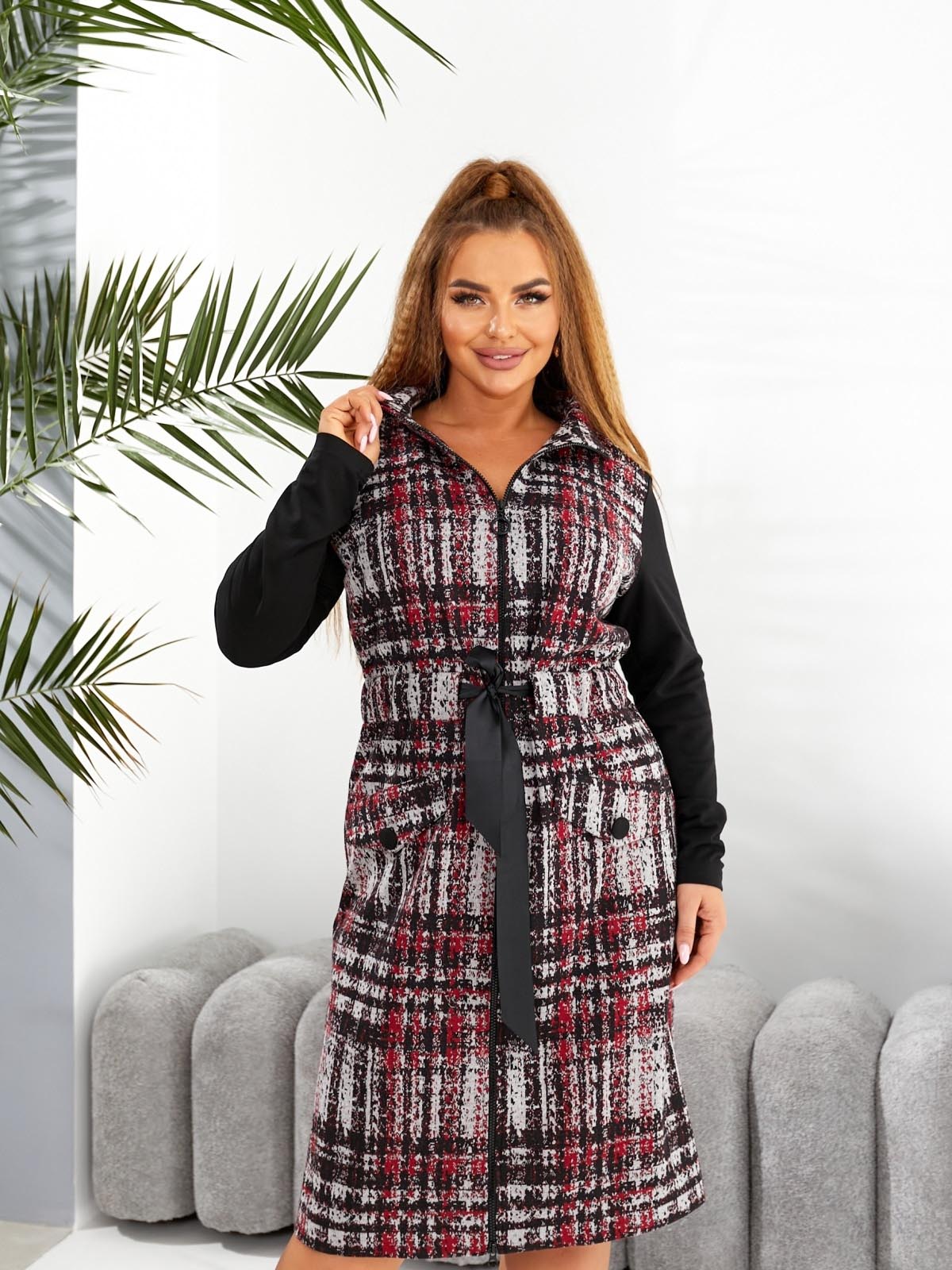 Тепла клітчаста жакардова сукня чорна | 86925 Тепла клітчаста жакардова сукня чорна | 86925