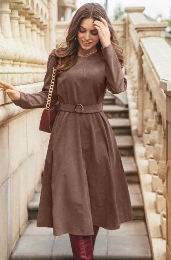 Сукня розкльошена з мікровельвету коричнева | 87412