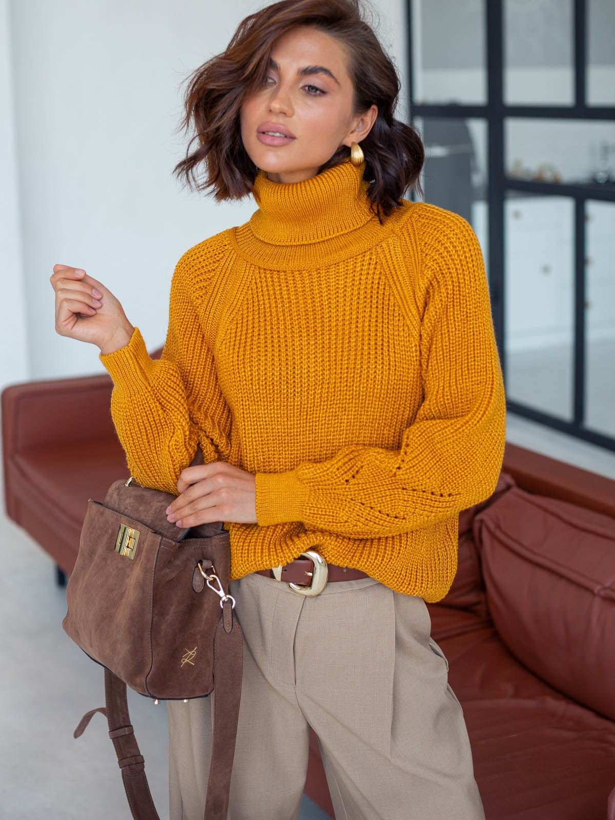 Вовняний светр дрібної в'язки гірчичний | 87030 Вовняний светр дрібної в'язки гірчичний | 87030