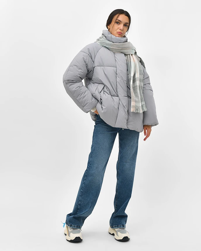 Зимовий короткий пуховик сірий | 87190 Зимовий короткий пуховик сірий | 87190