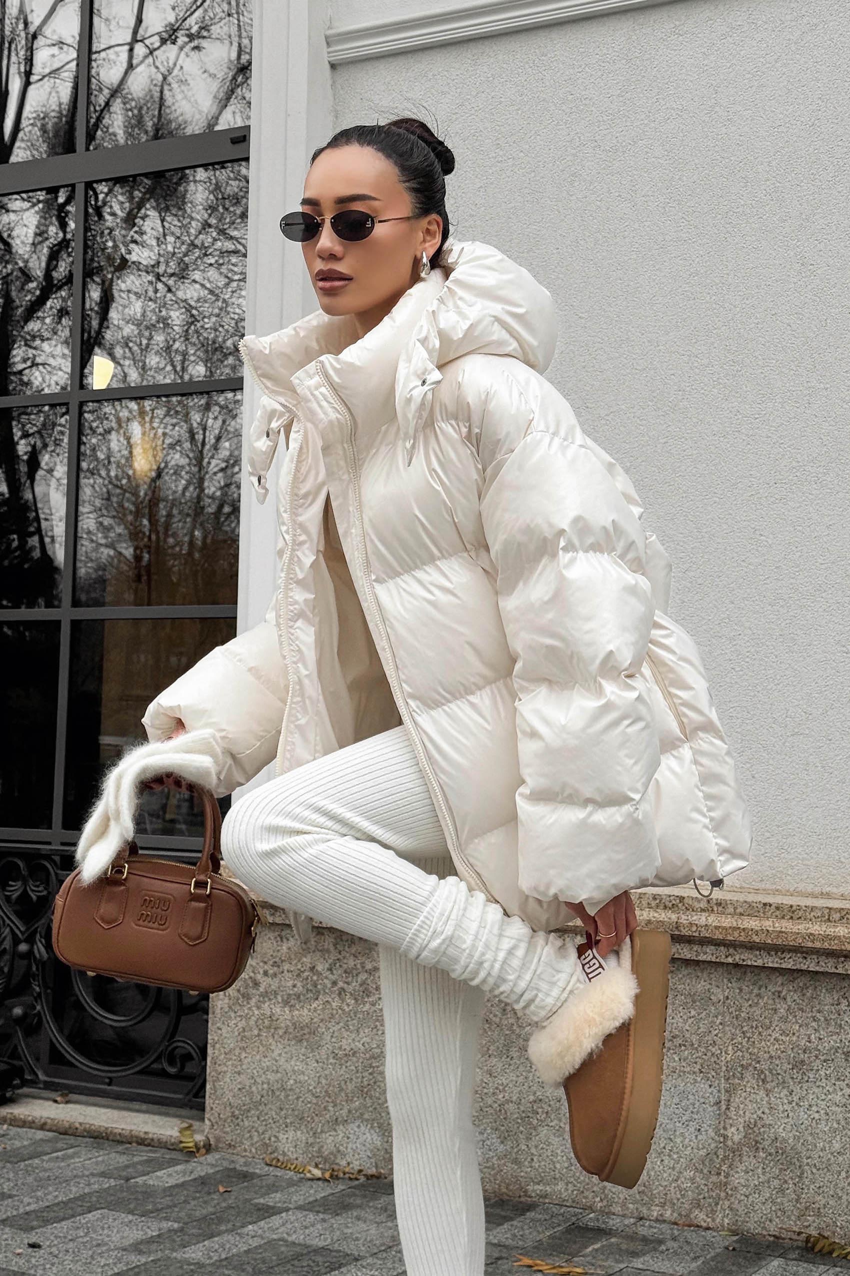 Зимовий короткий пуховик оверсайз молочний | 86847 Зимовий короткий пуховик оверсайз молочний | 86847