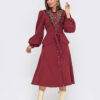 Сукня розкльошена з поясом баскою бордова | 87215 Сукня розкльошена з поясом баскою бордова | 87215