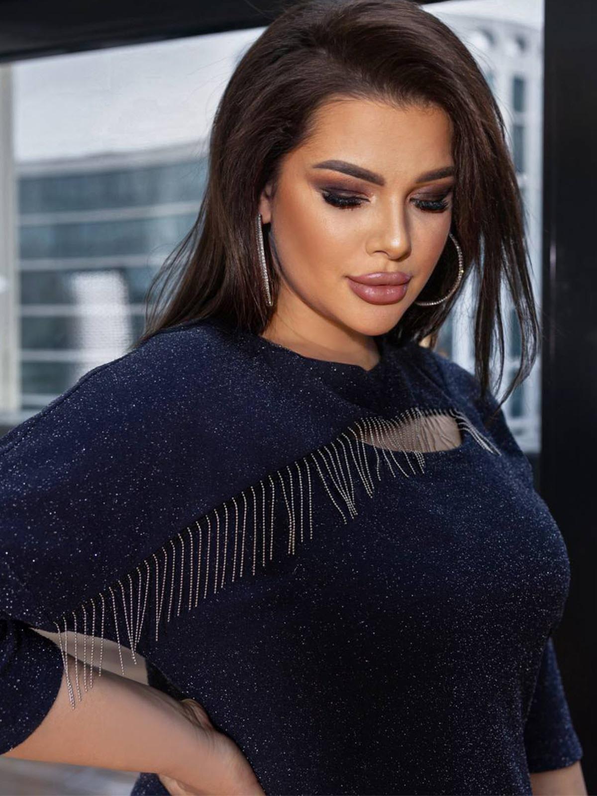 Мерехтлива святкова сукня Plus Size темно-синя | 86915 Мерехтлива святкова сукня Plus Size темно-синя | 86915