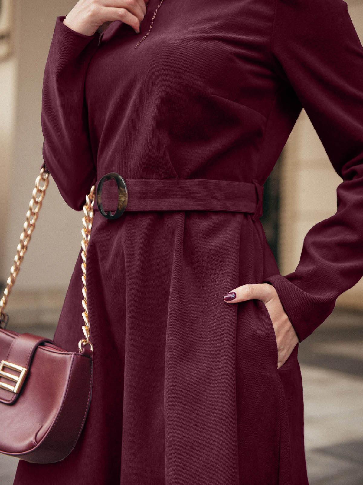 Сукня розкльошена з мікровельвету бордова | 87403 Сукня розкльошена з мікровельвету бордова | 87403