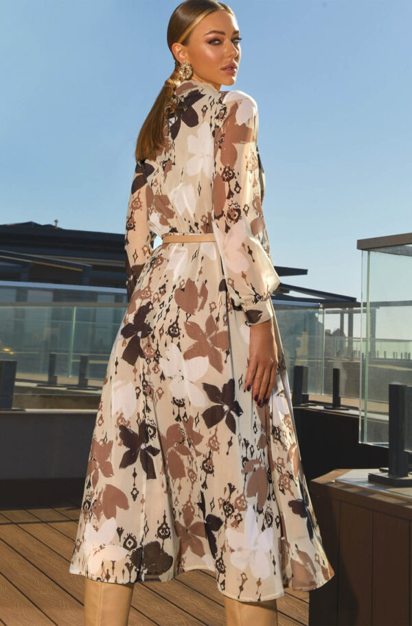Плаття з шифону в бежевий квітковий принт | 87305