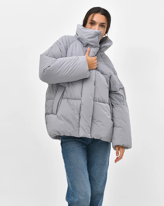 Зимовий короткий пуховик сірий | 87190 Зимовий короткий пуховик сірий | 87190