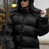 Зимовий короткий пуховик оверсайз чорний | 86829
