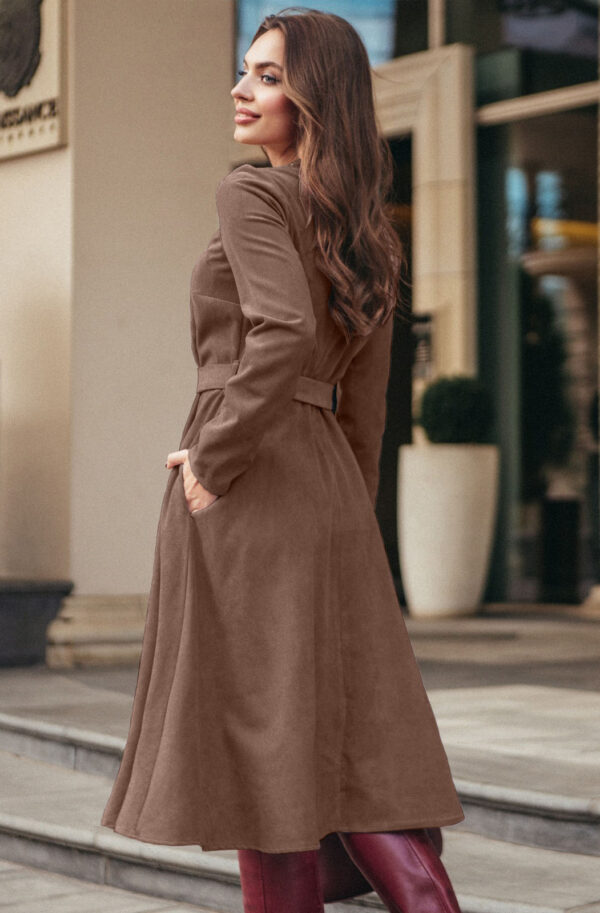 Сукня розкльошена з мікровельвету коричнева | 87412