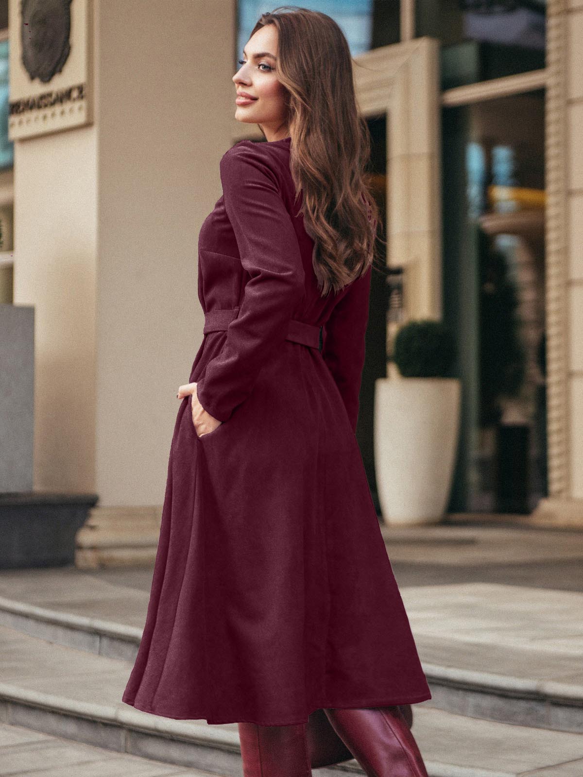 Сукня розкльошена з мікровельвету бордова | 87403 Сукня розкльошена з мікровельвету бордова | 87403