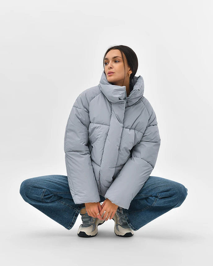 Зимовий короткий пуховик сірий | 87190 Зимовий короткий пуховик сірий | 87190
