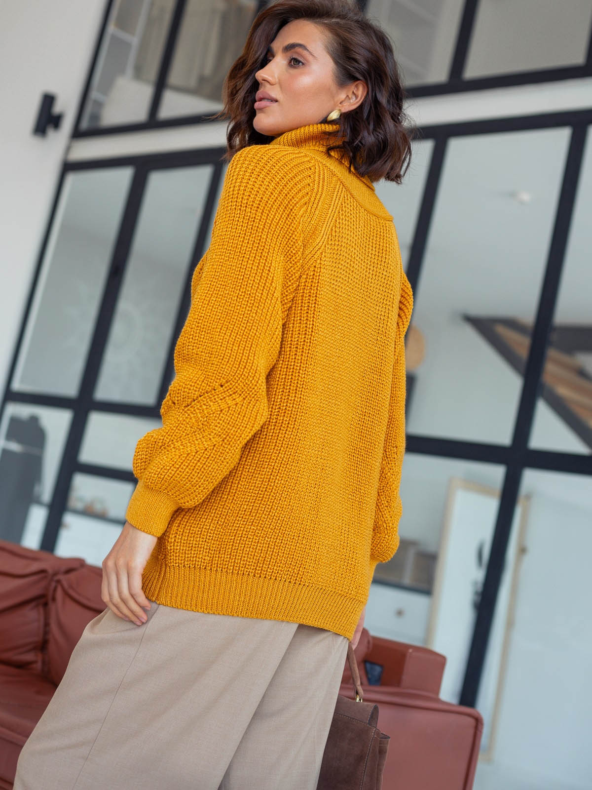 Вовняний светр дрібної в'язки гірчичний | 87030 Вовняний светр дрібної в'язки гірчичний | 87030