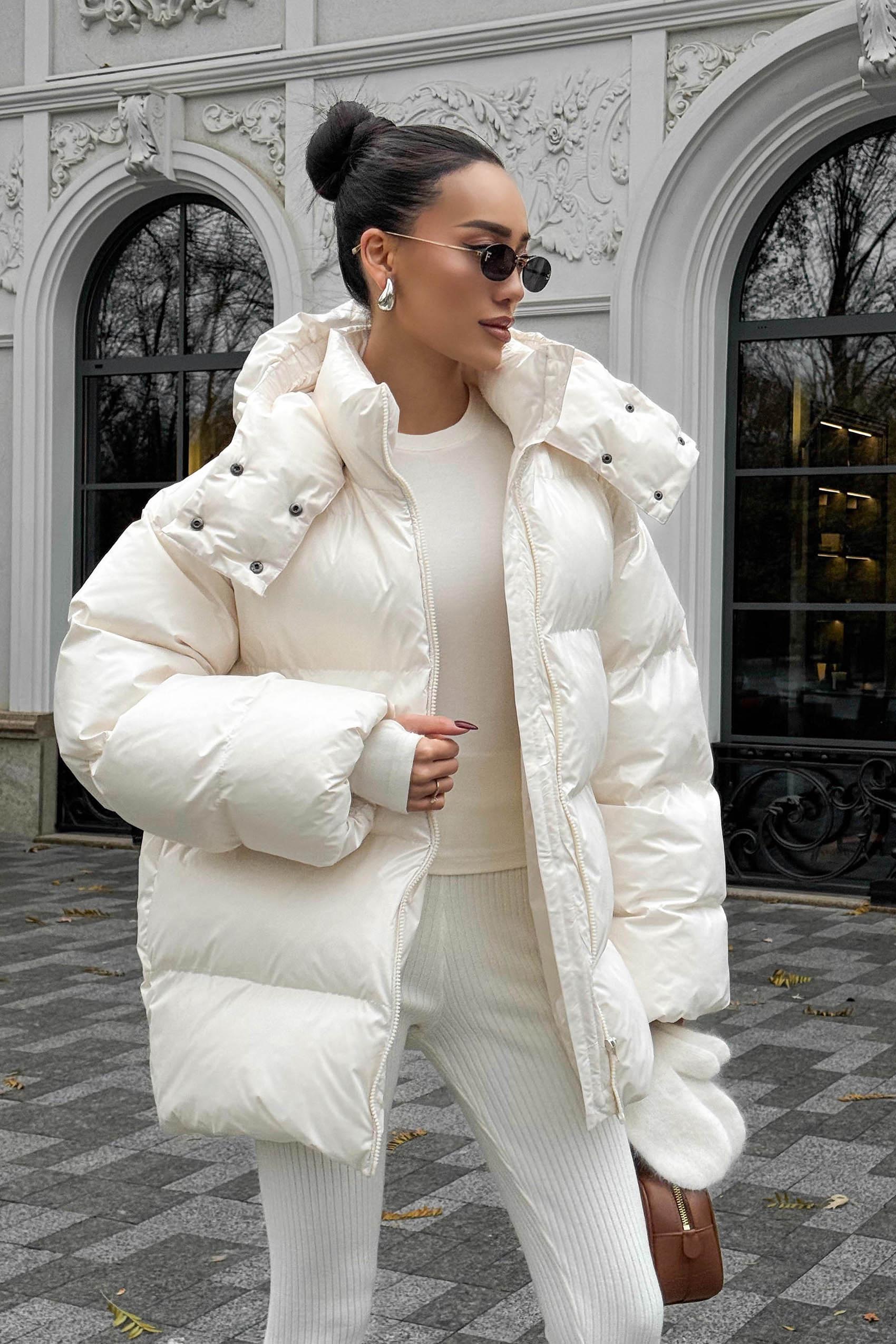 Зимовий короткий пуховик оверсайз молочний | 86847 Зимовий короткий пуховик оверсайз молочний | 86847