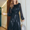 Вечірня чорна сукня кльош з паєтками | 86808