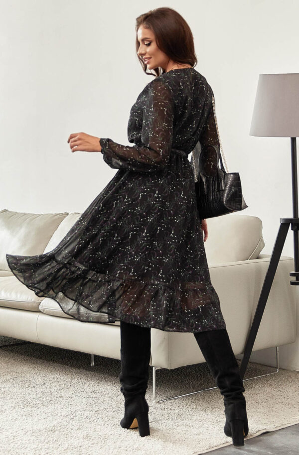 Шифонова сукня кльош в чорний принт | 87106