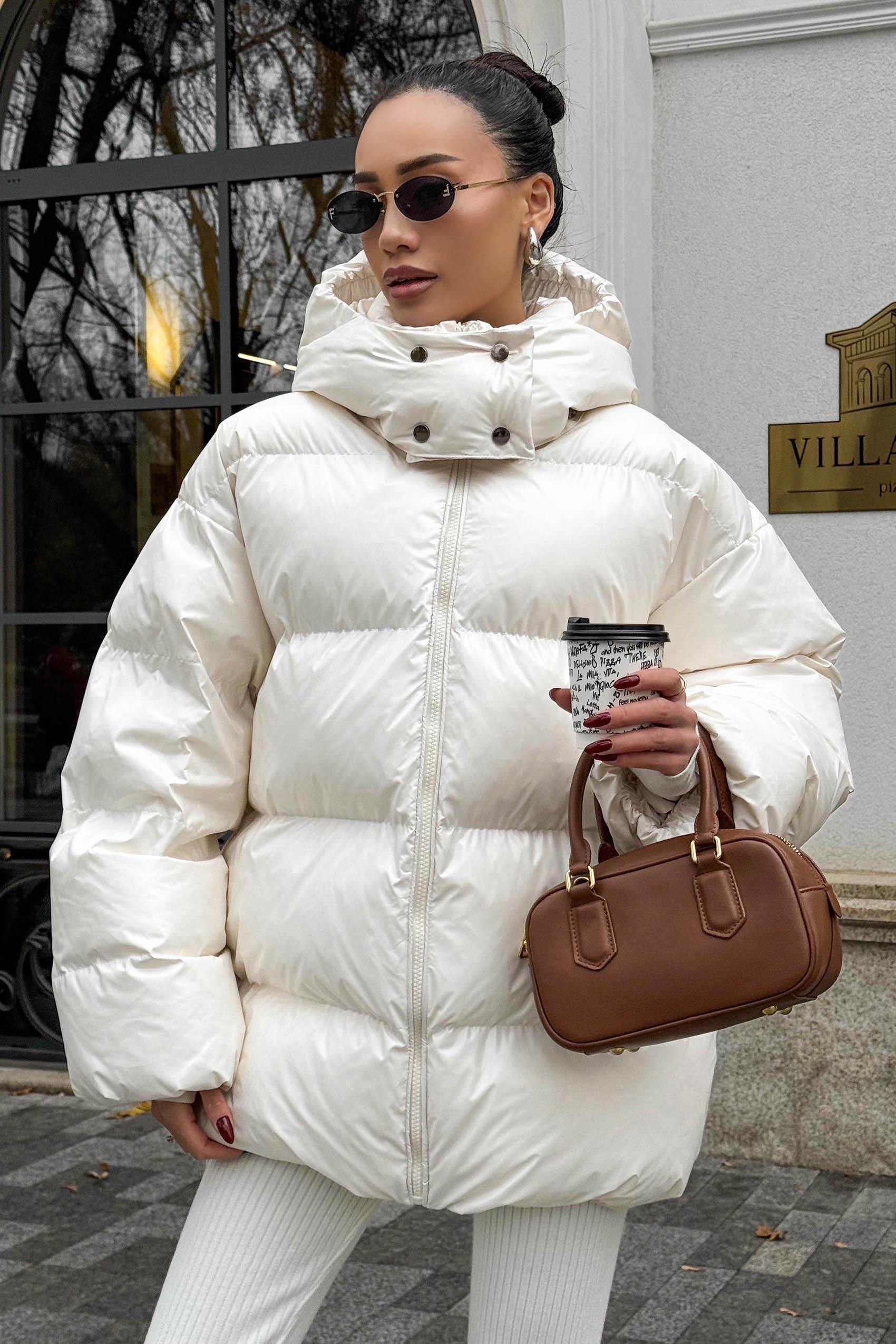 Зимовий короткий пуховик оверсайз молочний | 86847 Зимовий короткий пуховик оверсайз молочний | 86847