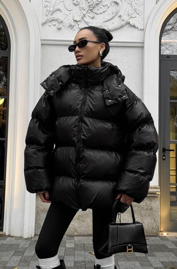 Зимовий короткий пуховик оверсайз чорний | 86829