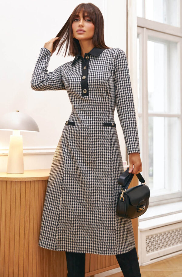 Сукня з принтом гусяча лапка чорно-біла | 87556