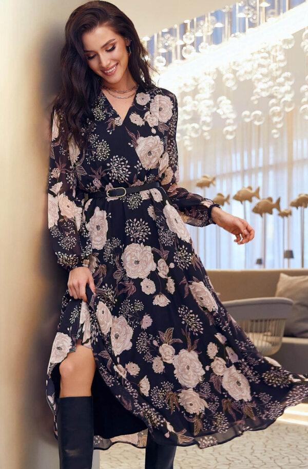 Шифонове плаття в квітчастий принт чорне | 87590