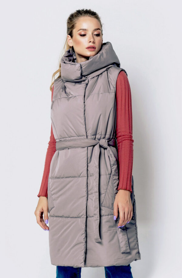 Подовжений жилет з капюшоном сірий | 87632