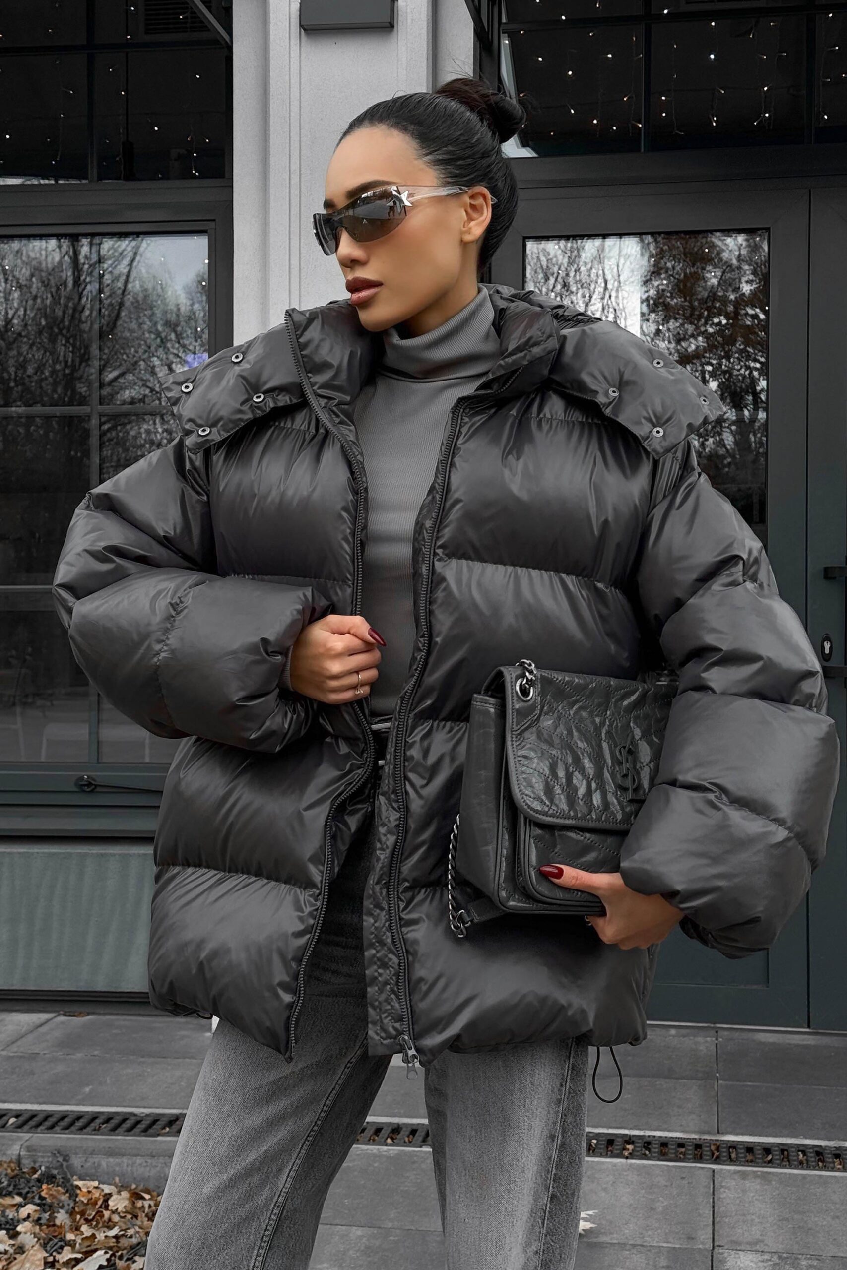 Зимовий короткий пуховик оверсайз графіт | 87676 Зимовий короткий пуховик оверсайз графіт | 87676