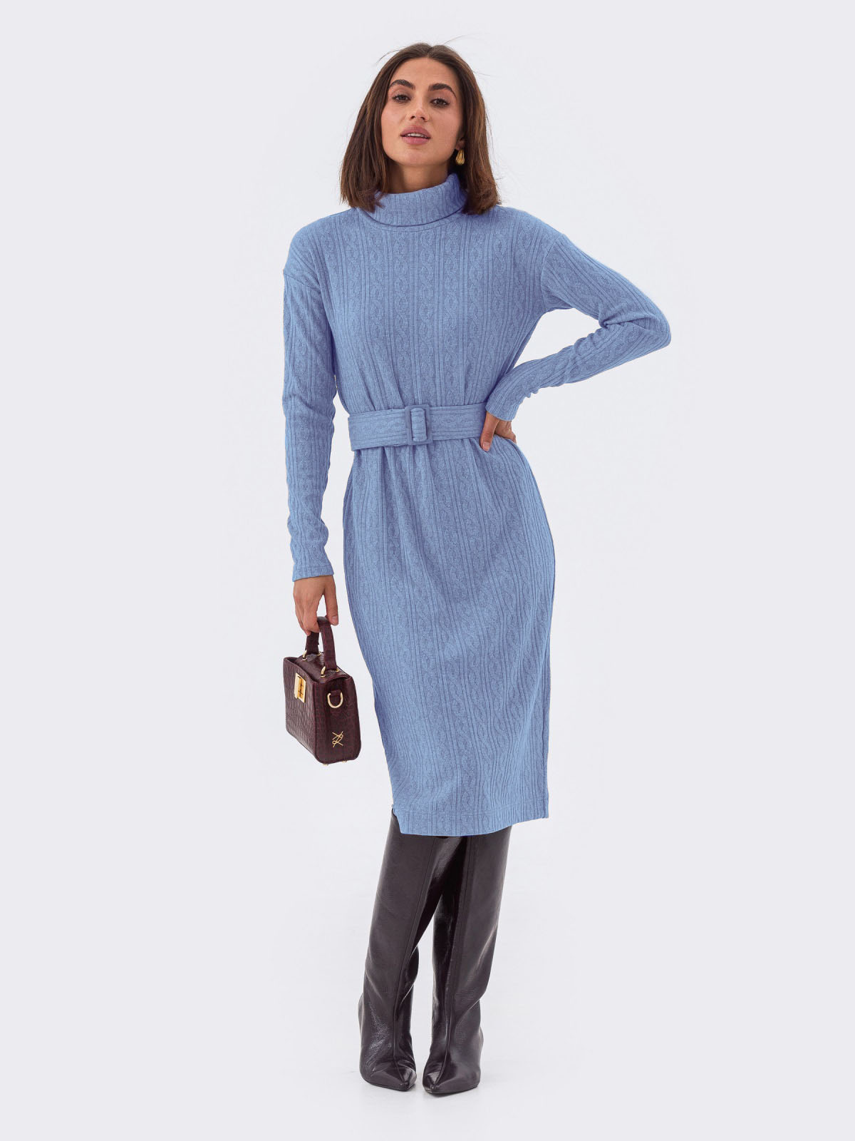В'язана сукня-гольф з косами блакитна | 87507 В'язана сукня-гольф з косами блакитна | 87507