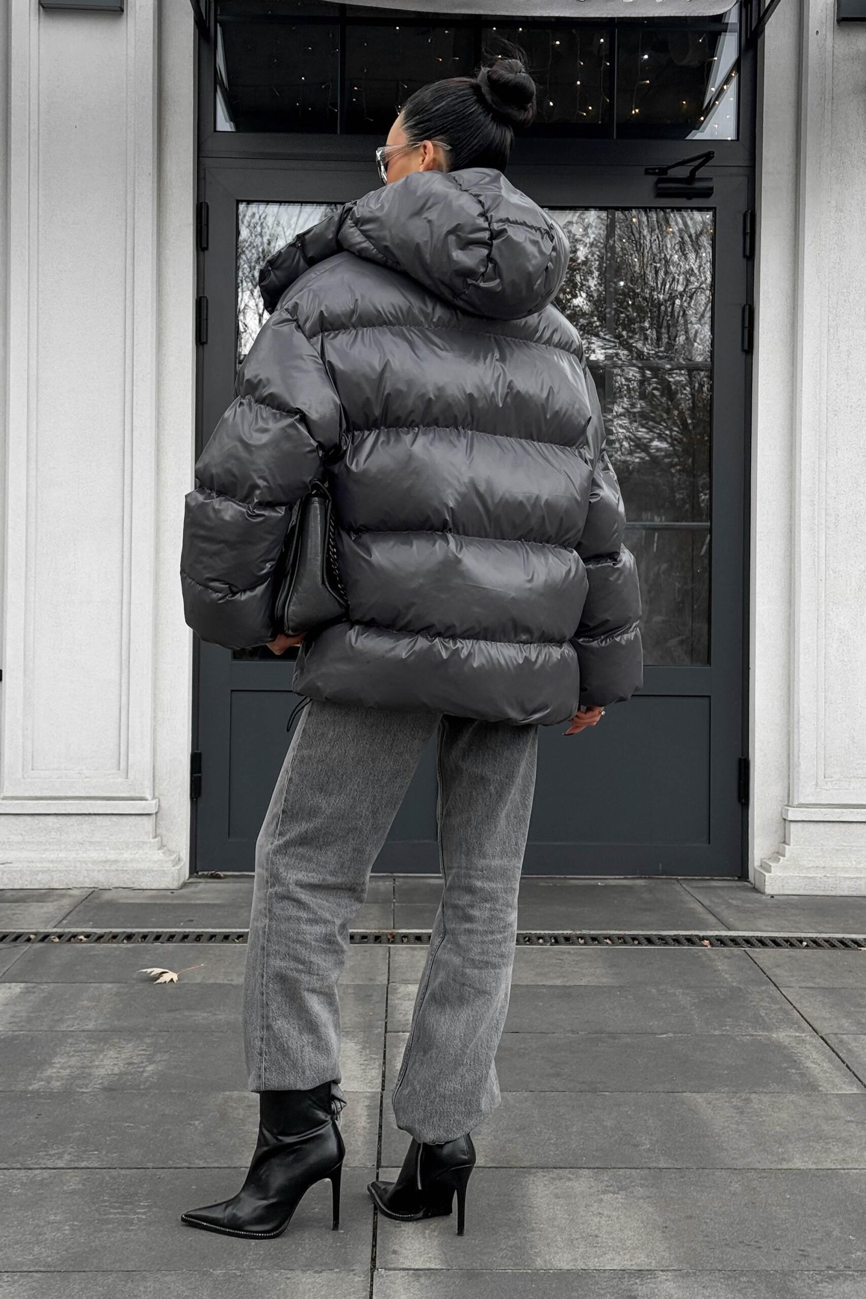 Зимовий короткий пуховик оверсайз графіт | 87676 Зимовий короткий пуховик оверсайз графіт | 87676