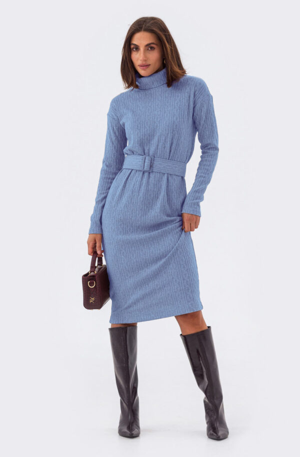 В'язана сукня-гольф з косами блакитна | 87507