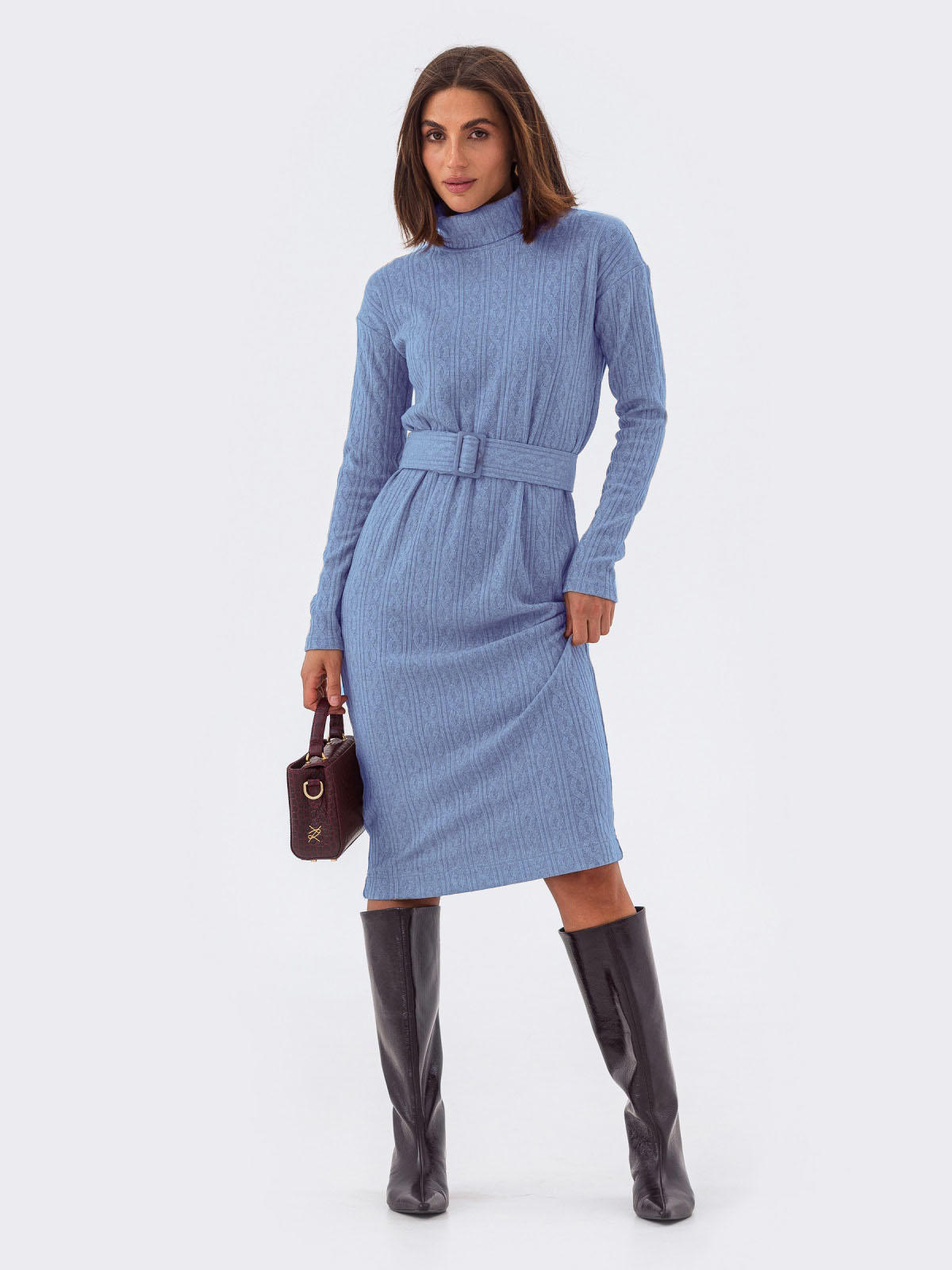 В'язана сукня-гольф з косами блакитна | 87507 В'язана сукня-гольф з косами блакитна | 87507