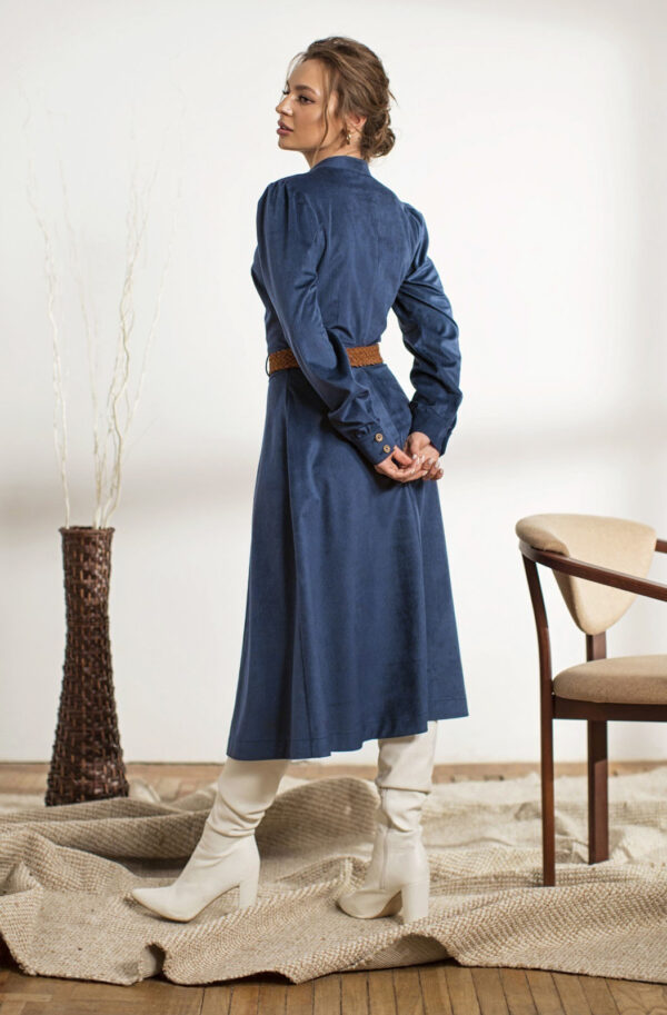 Вельветова сукня міді довжини темно-синя | 87439