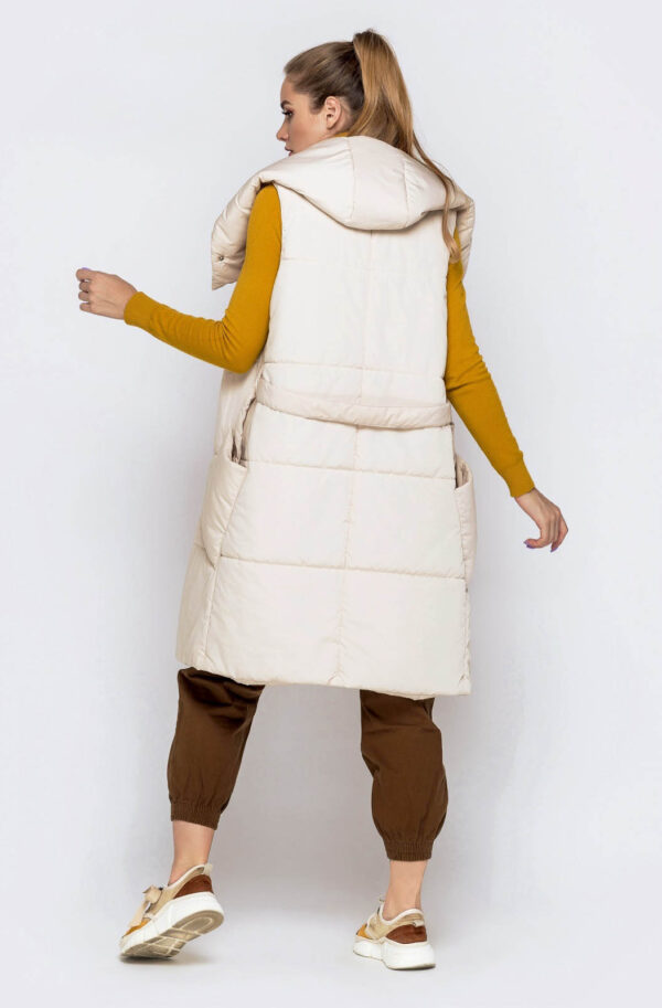 Подовжений жилет з капюшоном світло-бежевий | 87615