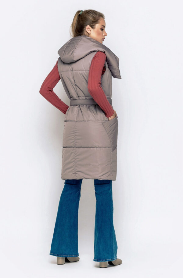 Подовжений жилет з капюшоном сірий | 87632
