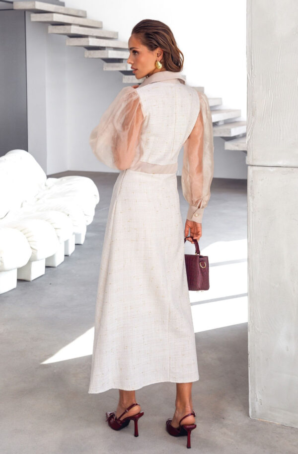 Елегантна твідова сукня бежева з люрексом | 87538