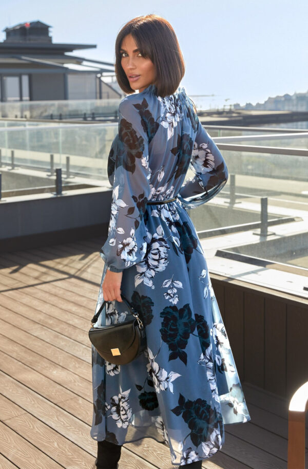 Довга шифонова сукня сіра в принт | 87428