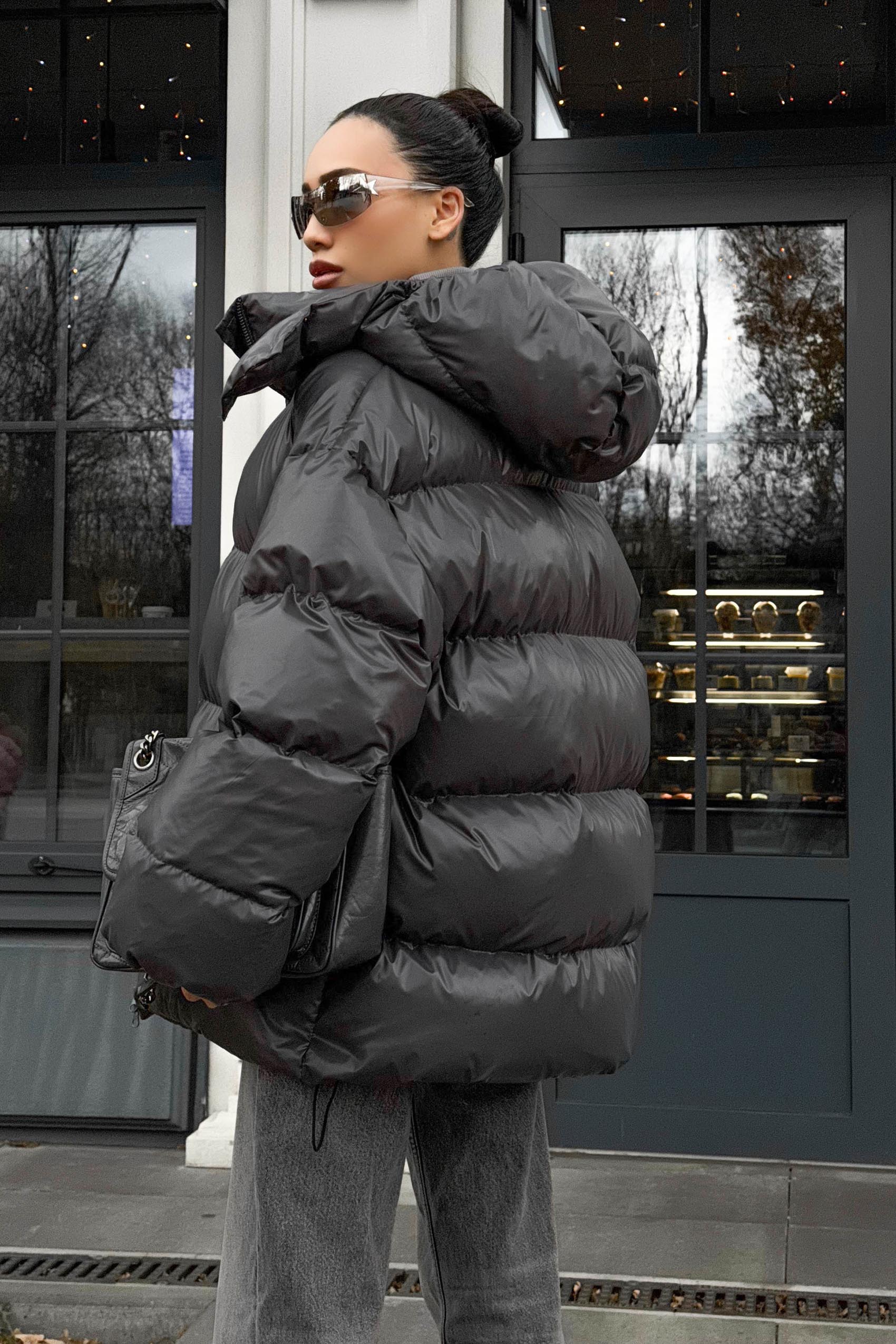 Зимовий короткий пуховик оверсайз графіт | 87676 Зимовий короткий пуховик оверсайз графіт | 87676