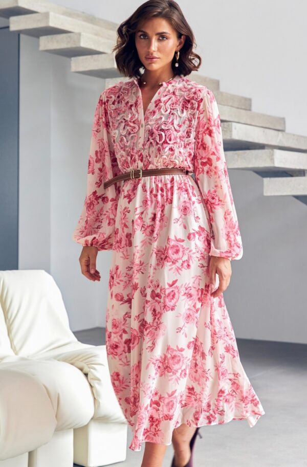 Літня шифонова сукня біла в рожеві квіти | 87910