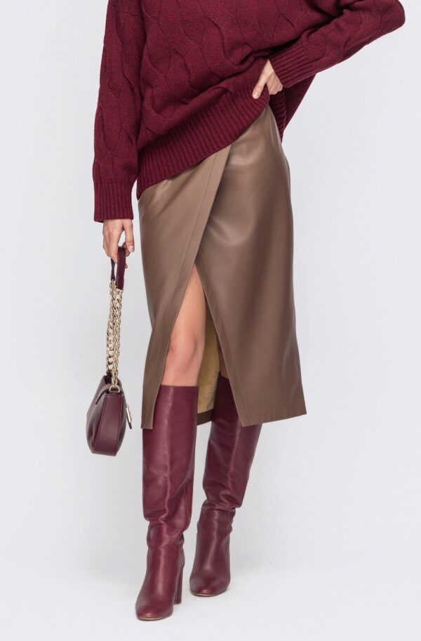 Спідниця з екошкіри на замші коричнева | 87998