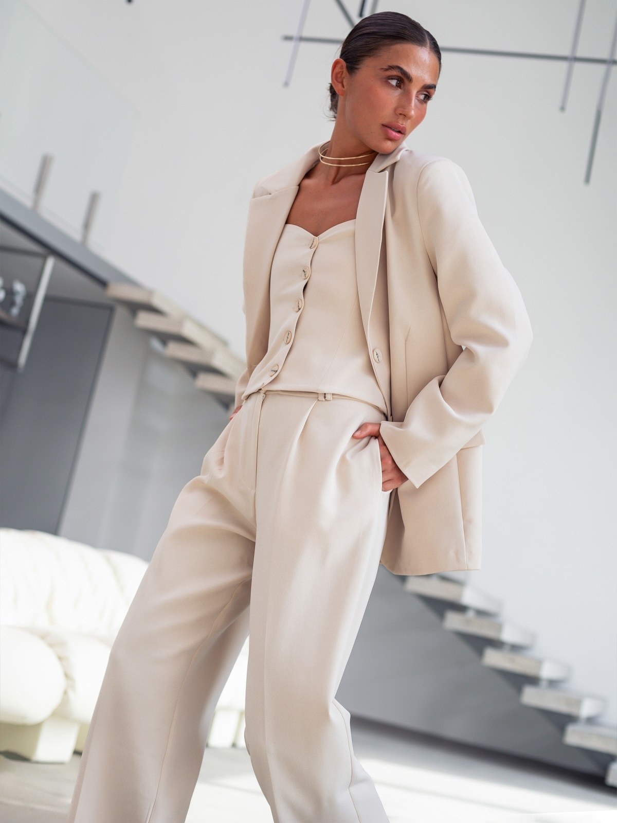 Костюм-трійка зі штанами бежевий | 88143 Костюм-трійка зі штанами бежевий | 88143