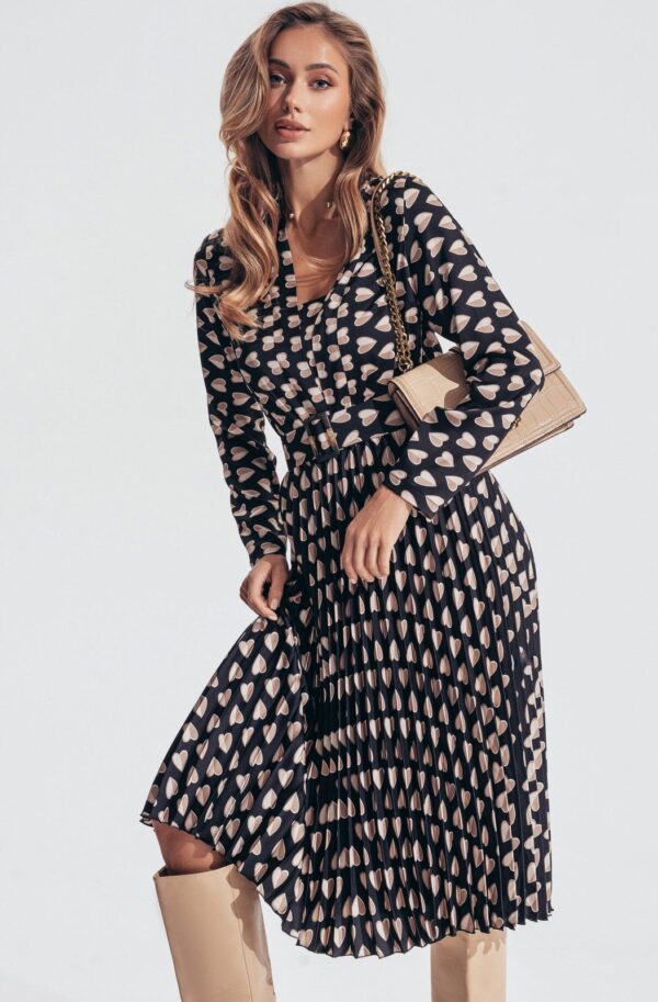 Сукня в принт з плісированою спідницею чорна | 88315