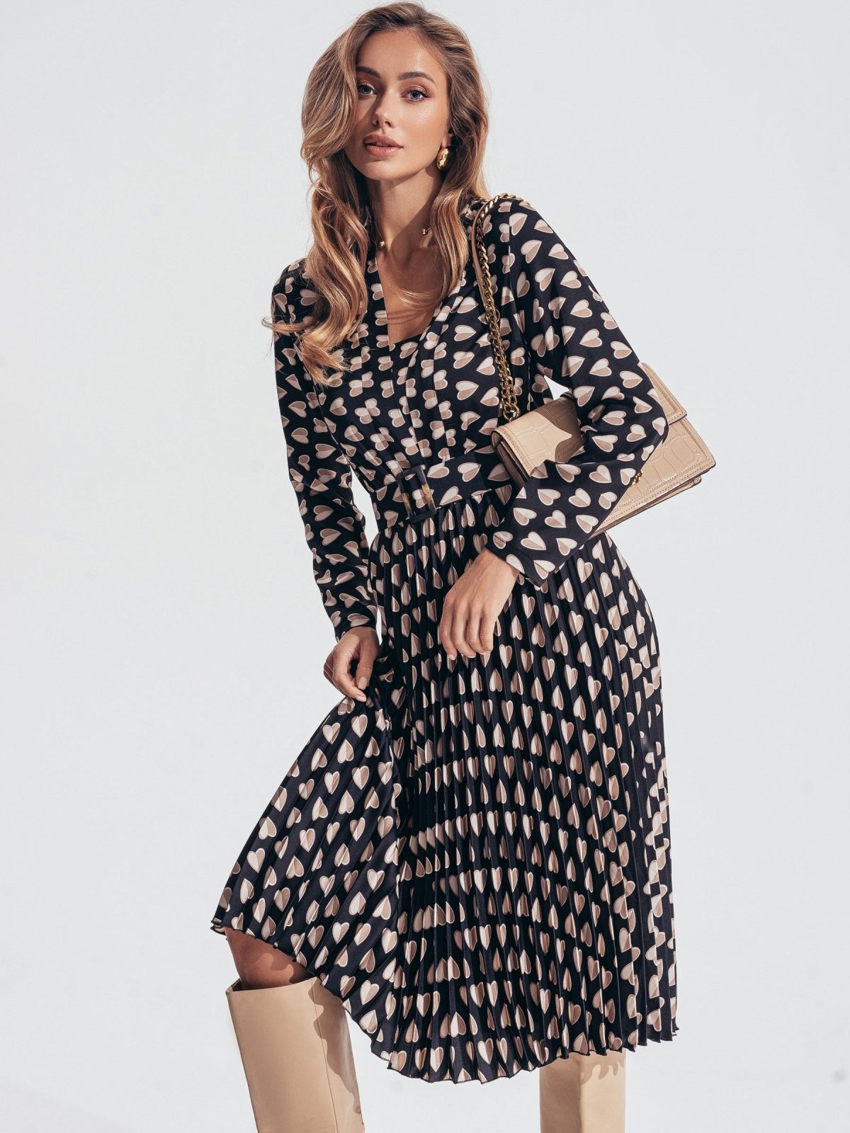 Сукня в принт з плісированою спідницею чорна | 88315 Сукня в принт з плісированою спідницею чорна | 88315