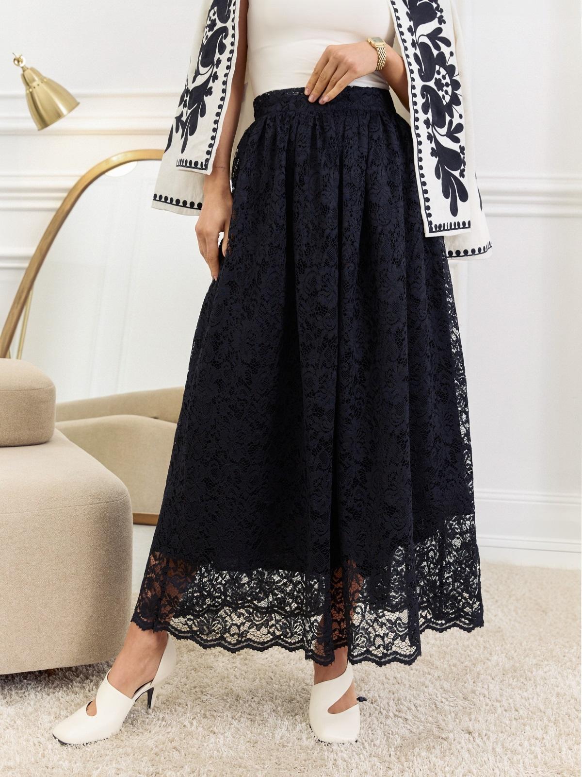 Довга спідниця із гіпюру чорна | 87978 Довга спідниця із гіпюру чорна | 87978