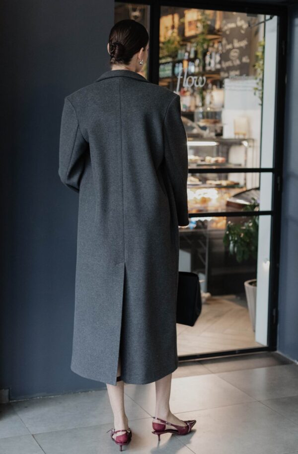 Демісезонне двобортне темно-сіре пальто | 88296