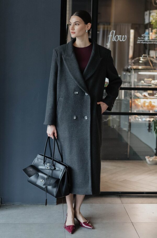 Демісезонне двобортне темно-сіре пальто | 88296