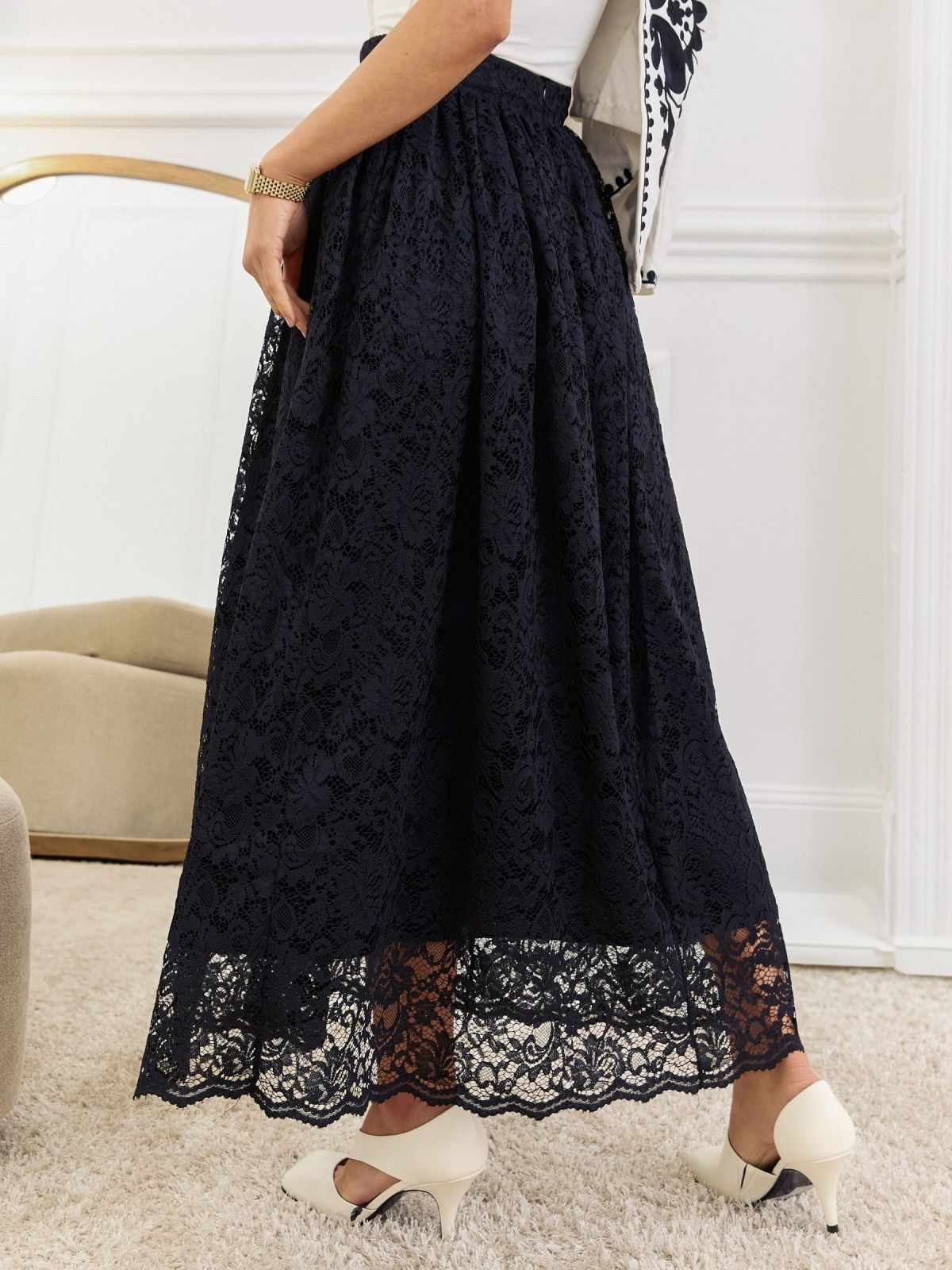 Довга спідниця із гіпюру чорна | 87978 Довга спідниця із гіпюру чорна | 87978