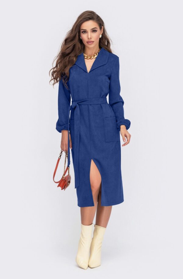 Замшеве плаття прямого крою синє | 88209