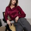 Шовкова блуза вільного крою бордова | 88339 Шовкова блуза вільного крою бордова | 88339