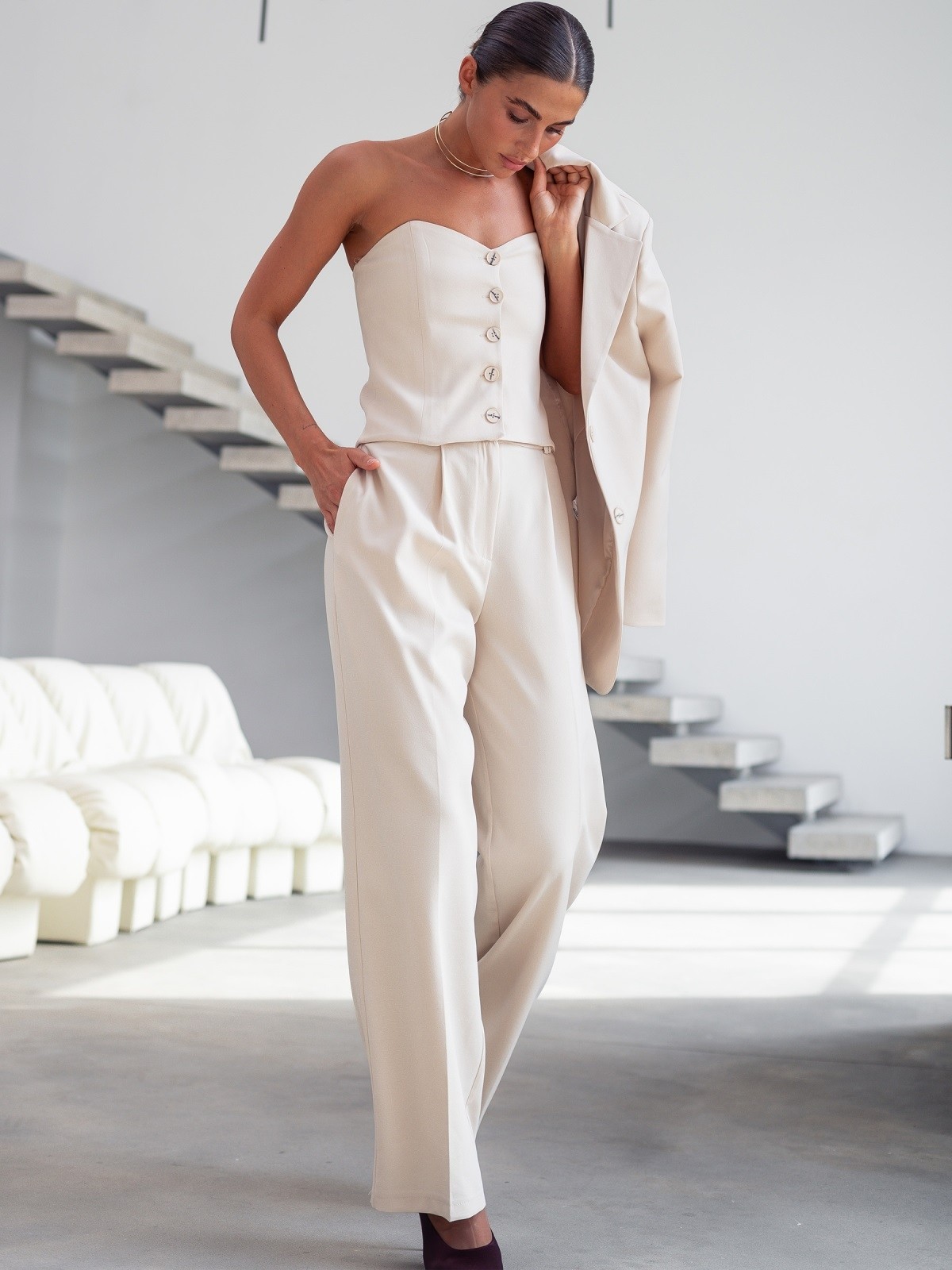 Костюм-трійка зі штанами бежевий | 88143 Костюм-трійка зі штанами бежевий | 88143