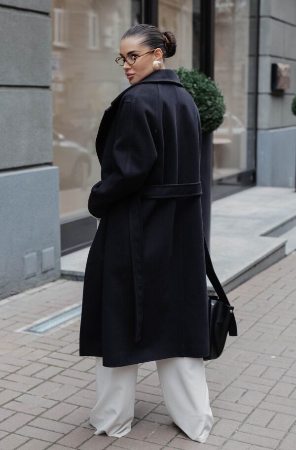 Демісезонне пальто на запах чорне | 88260